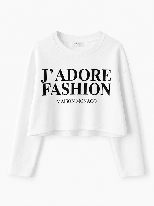 J’ADORE FASHION-WHITE CROP SWEATSHIRT